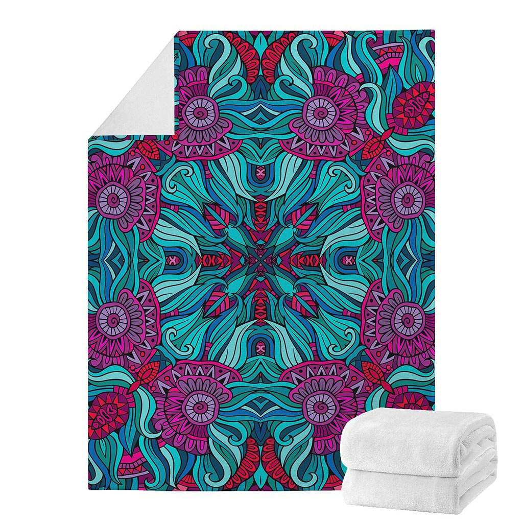 Ethnic Teal Bohemian Pattern Print Blanket