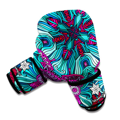 Ethnic Teal Bohemian Pattern Print Boxing Gloves