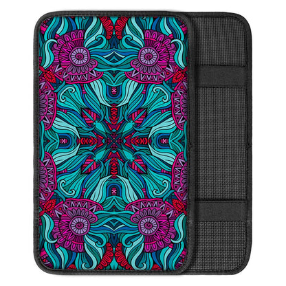 Ethnic Teal Bohemian Pattern Print Car Center Console Cover