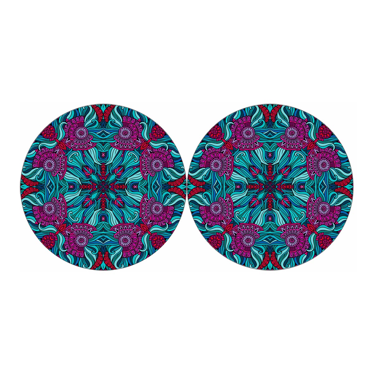 Ethnic Teal Bohemian Pattern Print Car Coasters