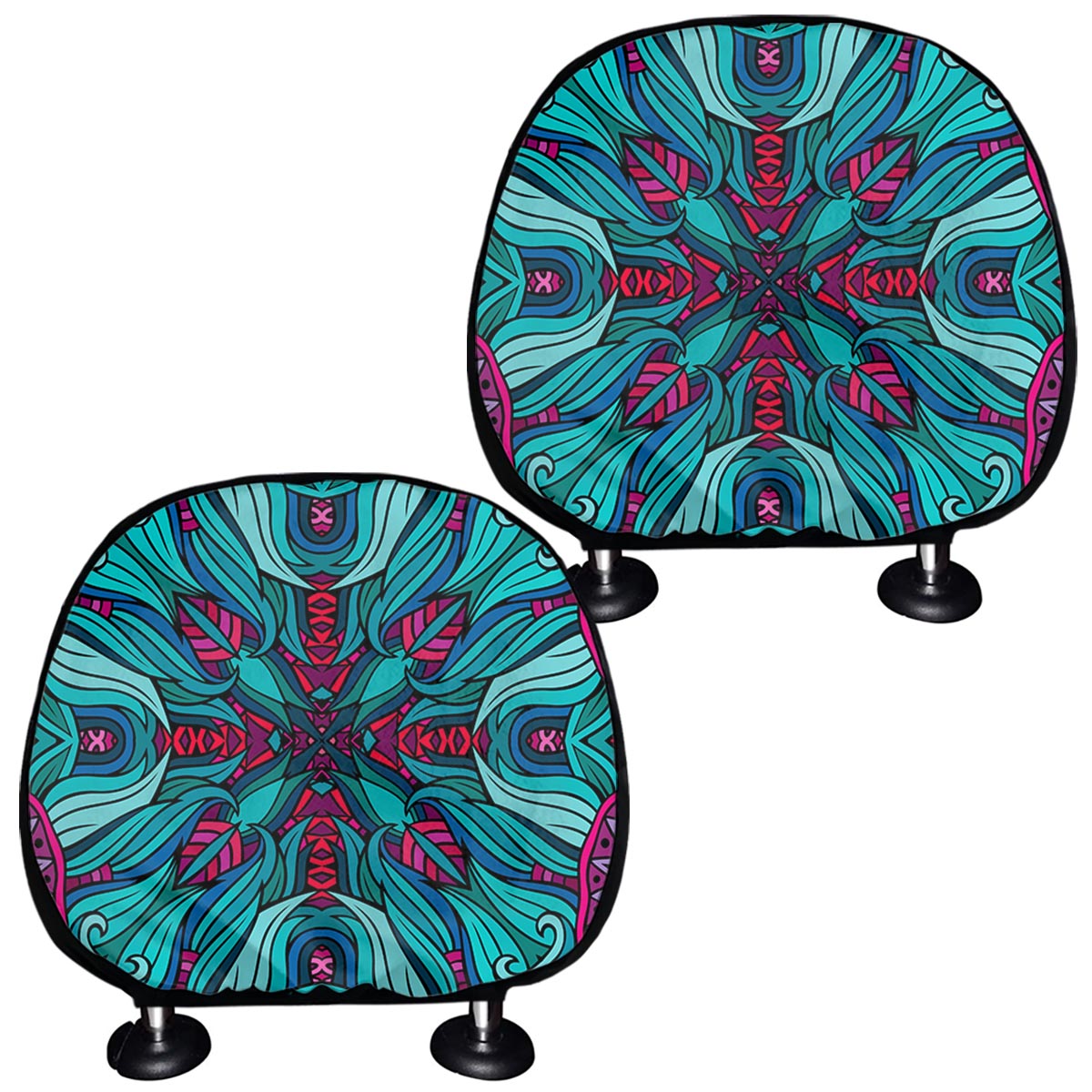 Ethnic Teal Bohemian Pattern Print Car Headrest Covers