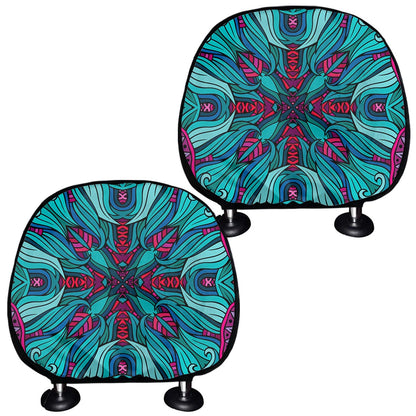 Ethnic Teal Bohemian Pattern Print Car Headrest Covers