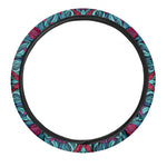 Ethnic Teal Bohemian Pattern Print Car Steering Wheel Cover