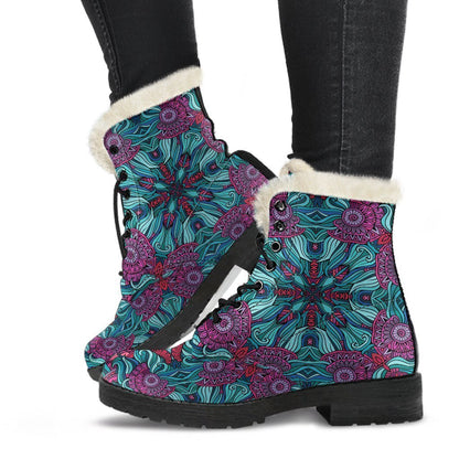 Ethnic Teal Bohemian Pattern Print Comfy Boots GearFrost