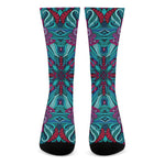 Ethnic Teal Bohemian Pattern Print Crew Socks