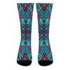 Ethnic Teal Bohemian Pattern Print Crew Socks