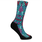 Ethnic Teal Bohemian Pattern Print Crew Socks