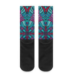 Ethnic Teal Bohemian Pattern Print Crew Socks