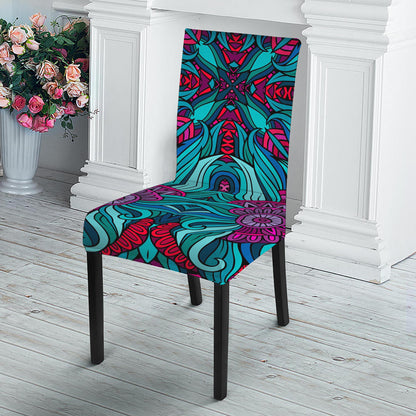 Ethnic Teal Bohemian Pattern Print Dining Chair Slipcover