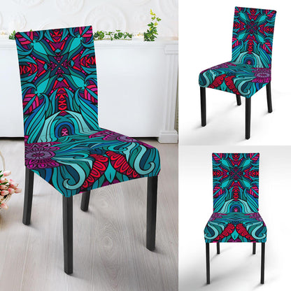 Ethnic Teal Bohemian Pattern Print Dining Chair Slipcover