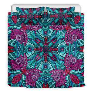 Ethnic Teal Bohemian Pattern Print Duvet Cover Bedding Set