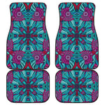 Ethnic Teal Bohemian Pattern Print Front and Back Car Floor Mats