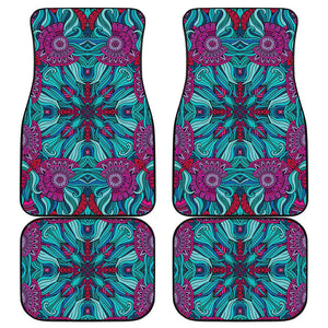 Ethnic Teal Bohemian Pattern Print Front and Back Car Floor Mats