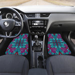 Ethnic Teal Bohemian Pattern Print Front and Back Car Floor Mats