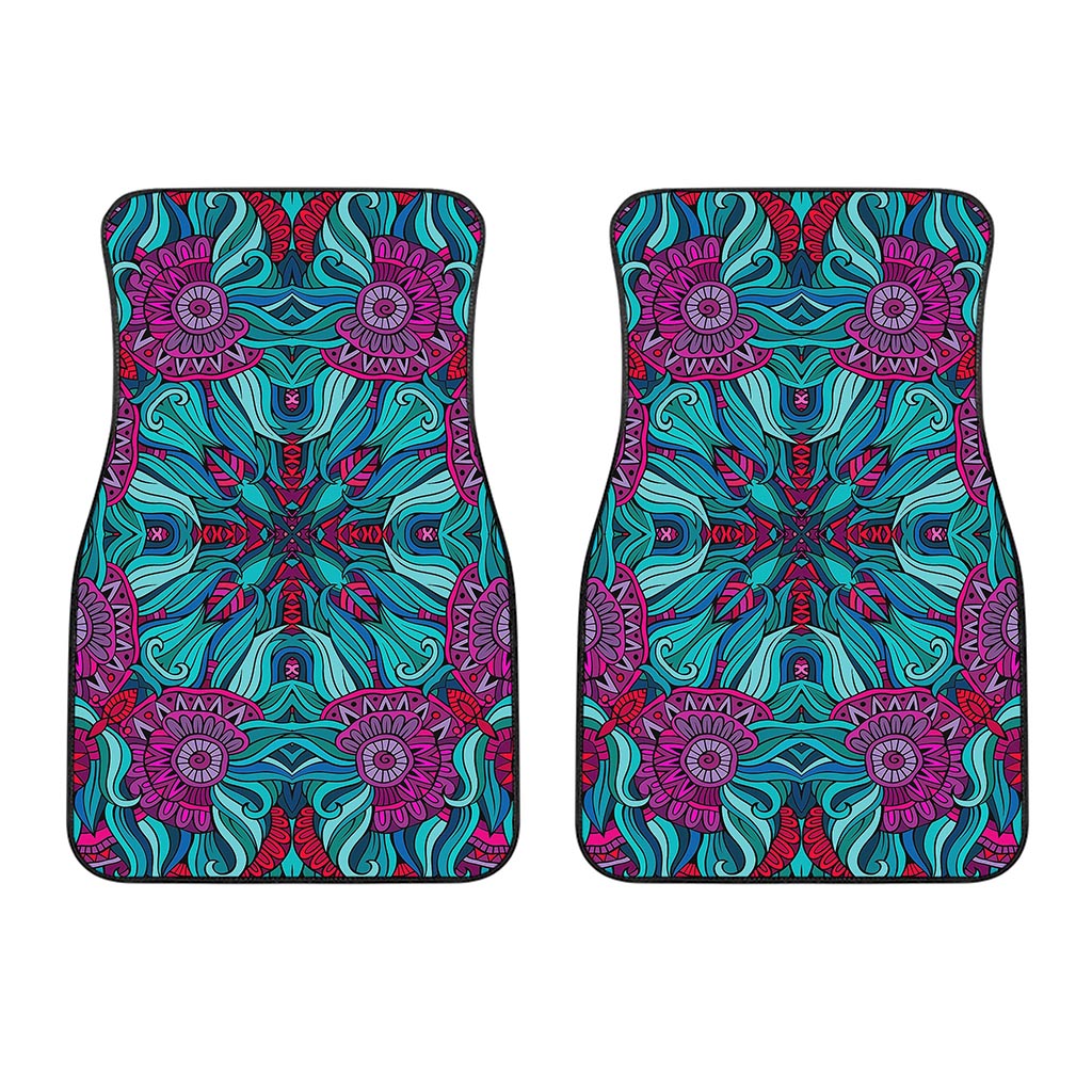 Ethnic Teal Bohemian Pattern Print Front Car Floor Mats