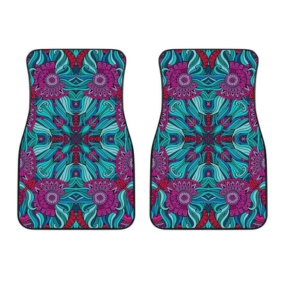 Ethnic Teal Bohemian Pattern Print Front Car Floor Mats