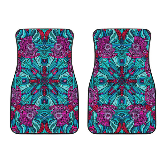 Ethnic Teal Bohemian Pattern Print Front Car Floor Mats