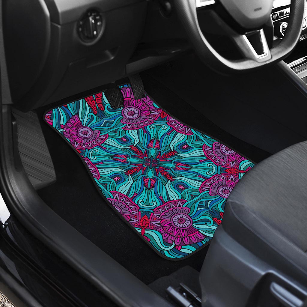 Ethnic Teal Bohemian Pattern Print Front Car Floor Mats