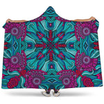 Ethnic Teal Bohemian Pattern Print Hooded Blanket