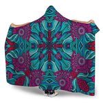 Ethnic Teal Bohemian Pattern Print Hooded Blanket