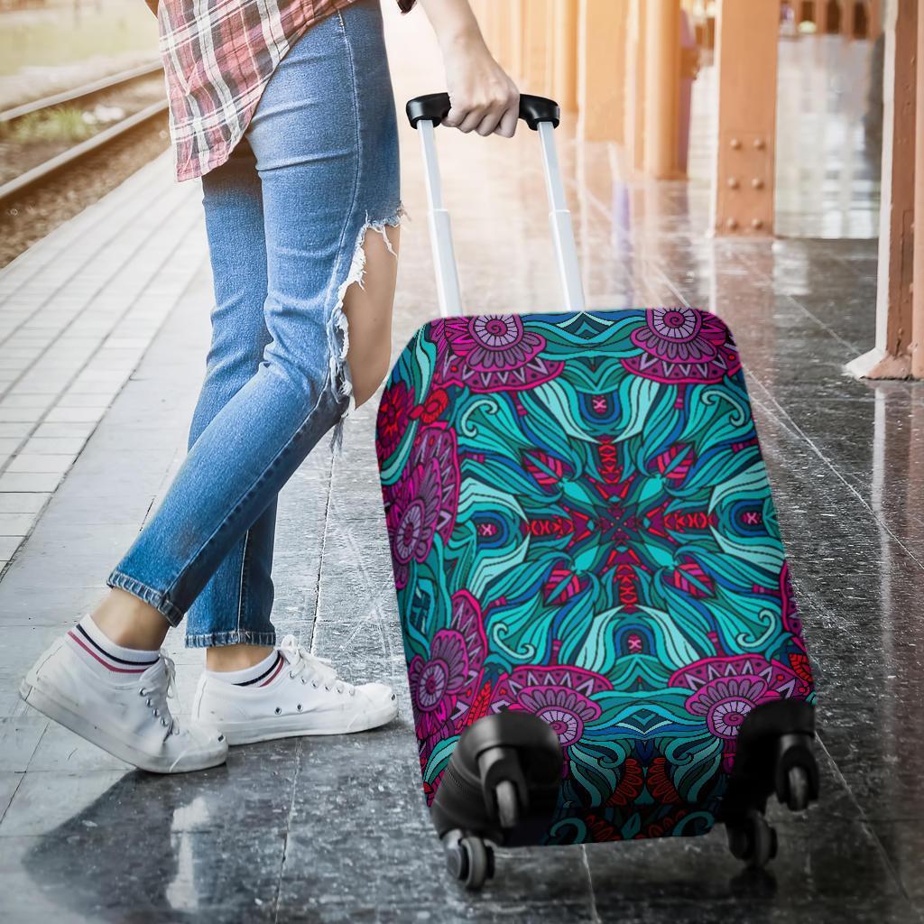 Ethnic Teal Bohemian Pattern Print Luggage Cover GearFrost