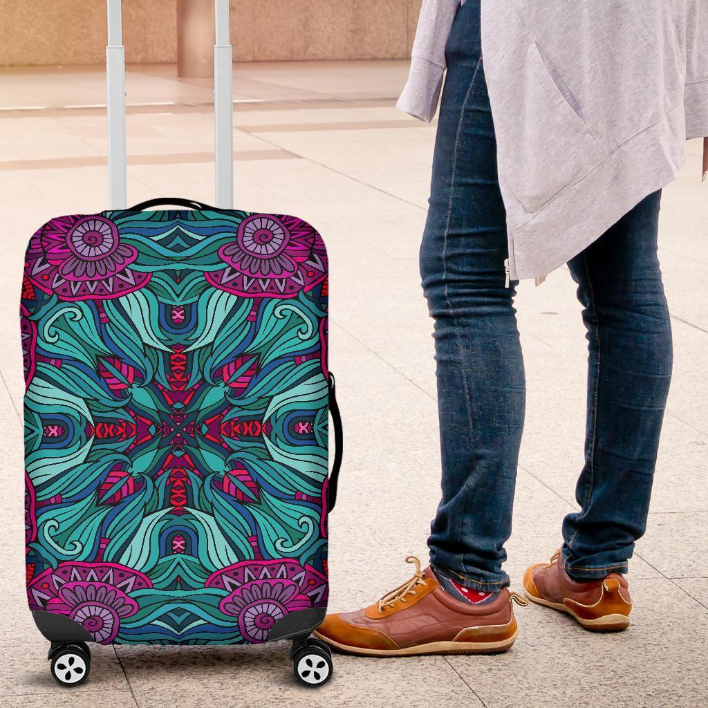 Ethnic Teal Bohemian Pattern Print Luggage Cover GearFrost