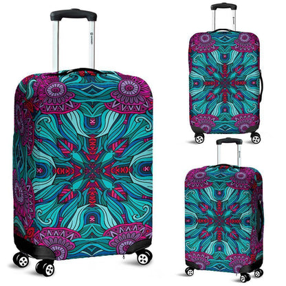 Ethnic Teal Bohemian Pattern Print Luggage Cover GearFrost