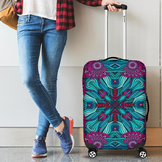 Ethnic Teal Bohemian Pattern Print Luggage Cover GearFrost