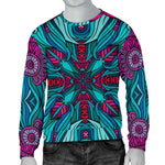 Ethnic Teal Bohemian Pattern Print Men's Crewneck Sweatshirt GearFrost