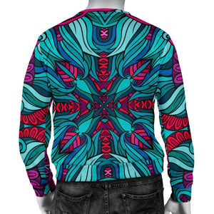 Ethnic Teal Bohemian Pattern Print Men's Crewneck Sweatshirt GearFrost