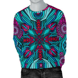 Ethnic Teal Bohemian Pattern Print Men's Crewneck Sweatshirt GearFrost