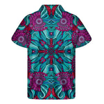 Ethnic Teal Bohemian Pattern Print Men's Short Sleeve Shirt