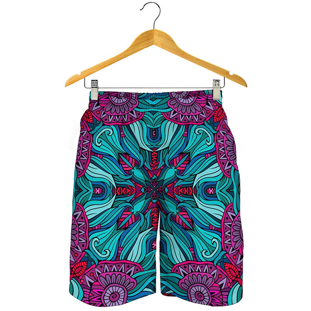 Ethnic Teal Bohemian Pattern Print Men's Shorts