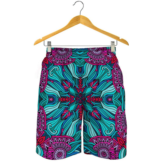 Ethnic Teal Bohemian Pattern Print Men's Shorts