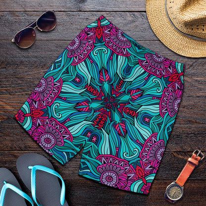 Ethnic Teal Bohemian Pattern Print Men's Shorts