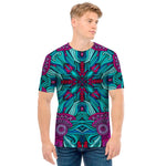 Ethnic Teal Bohemian Pattern Print Men's T-Shirt