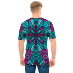 Ethnic Teal Bohemian Pattern Print Men's T-Shirt