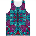 Ethnic Teal Bohemian Pattern Print Men's Tank Top