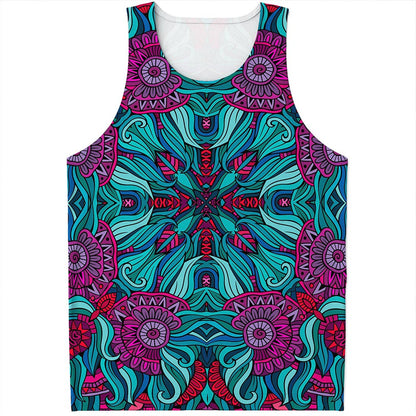 Ethnic Teal Bohemian Pattern Print Men's Tank Top