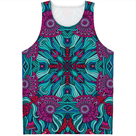Ethnic Teal Bohemian Pattern Print Men's Tank Top