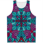 Ethnic Teal Bohemian Pattern Print Men's Tank Top