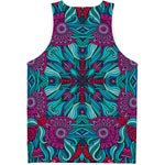Ethnic Teal Bohemian Pattern Print Men's Tank Top