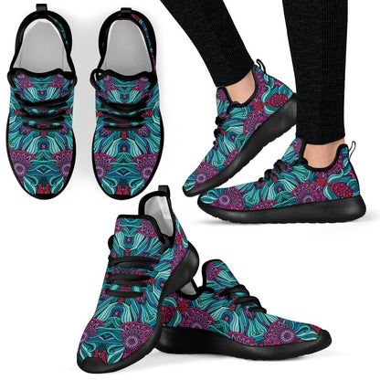 Ethnic Teal Bohemian Pattern Print Mesh Knit Shoes GearFrost