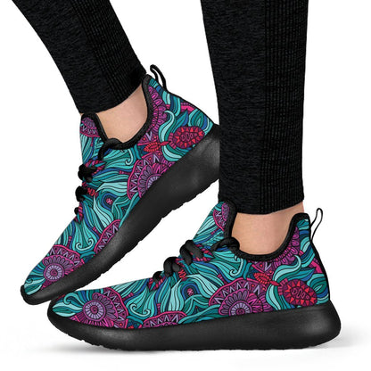 Ethnic Teal Bohemian Pattern Print Mesh Knit Shoes GearFrost
