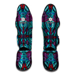 Ethnic Teal Bohemian Pattern Print Muay Thai Shin Guard
