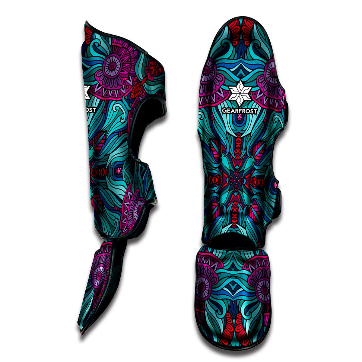 Ethnic Teal Bohemian Pattern Print Muay Thai Shin Guard