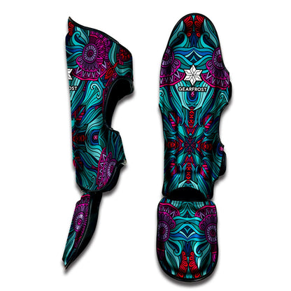 Ethnic Teal Bohemian Pattern Print Muay Thai Shin Guard