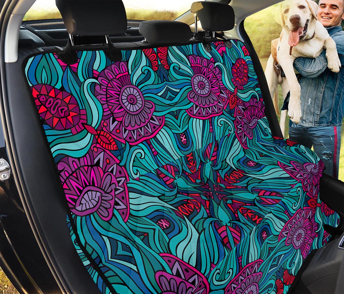 Ethnic Teal Bohemian Pattern Print Pet Car Back Seat Cover