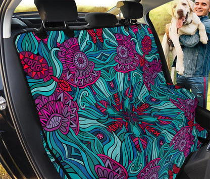Ethnic Teal Bohemian Pattern Print Pet Car Back Seat Cover