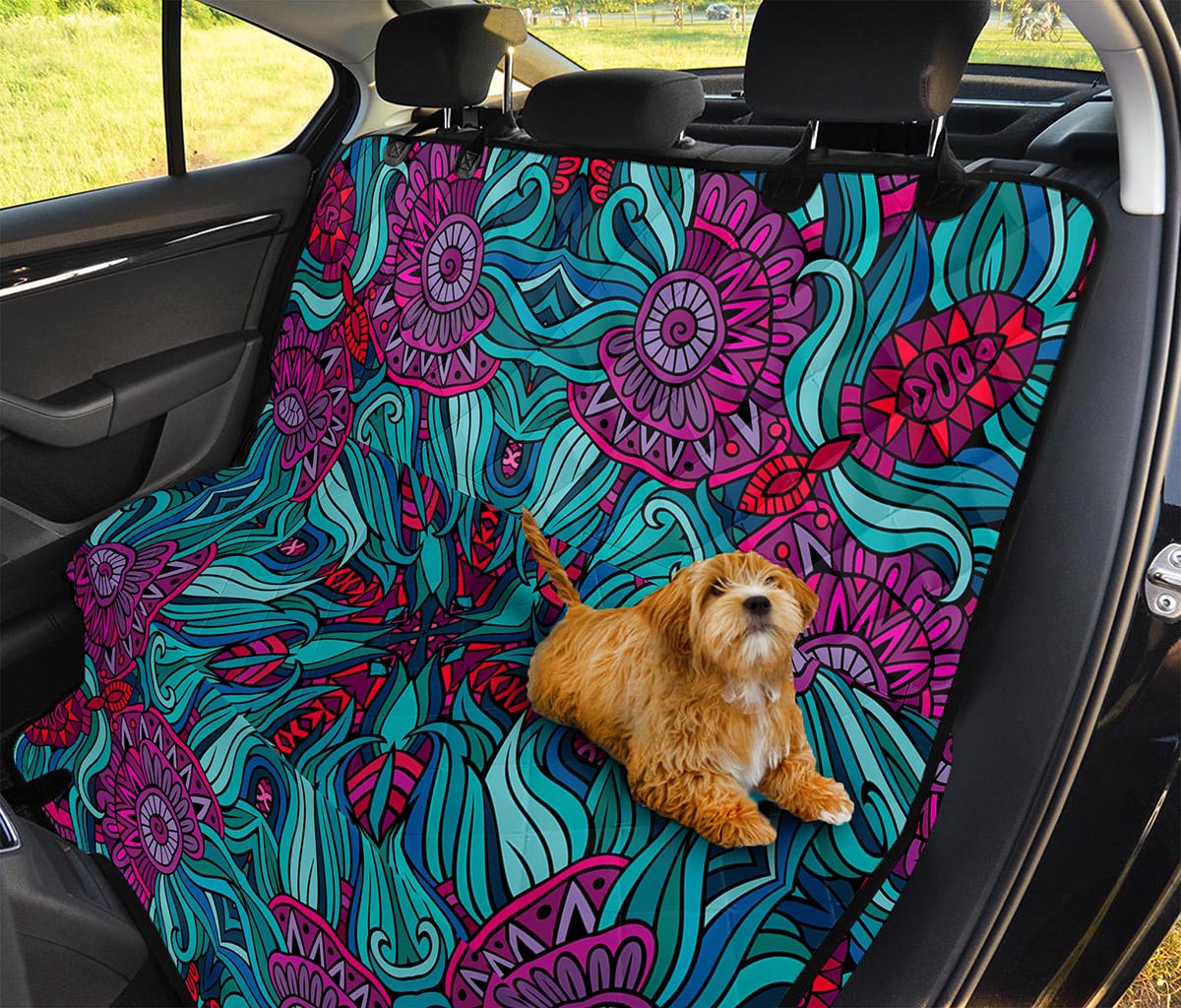 Ethnic Teal Bohemian Pattern Print Pet Car Back Seat Cover